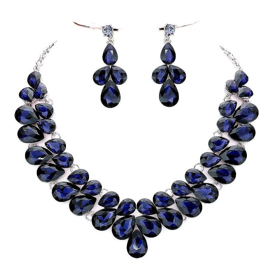 Double Row Pear Crystal Necklace Set
