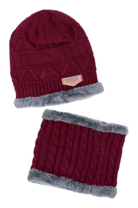 Dark Neutrals 2-piece Knit Fur Beanie Scarf