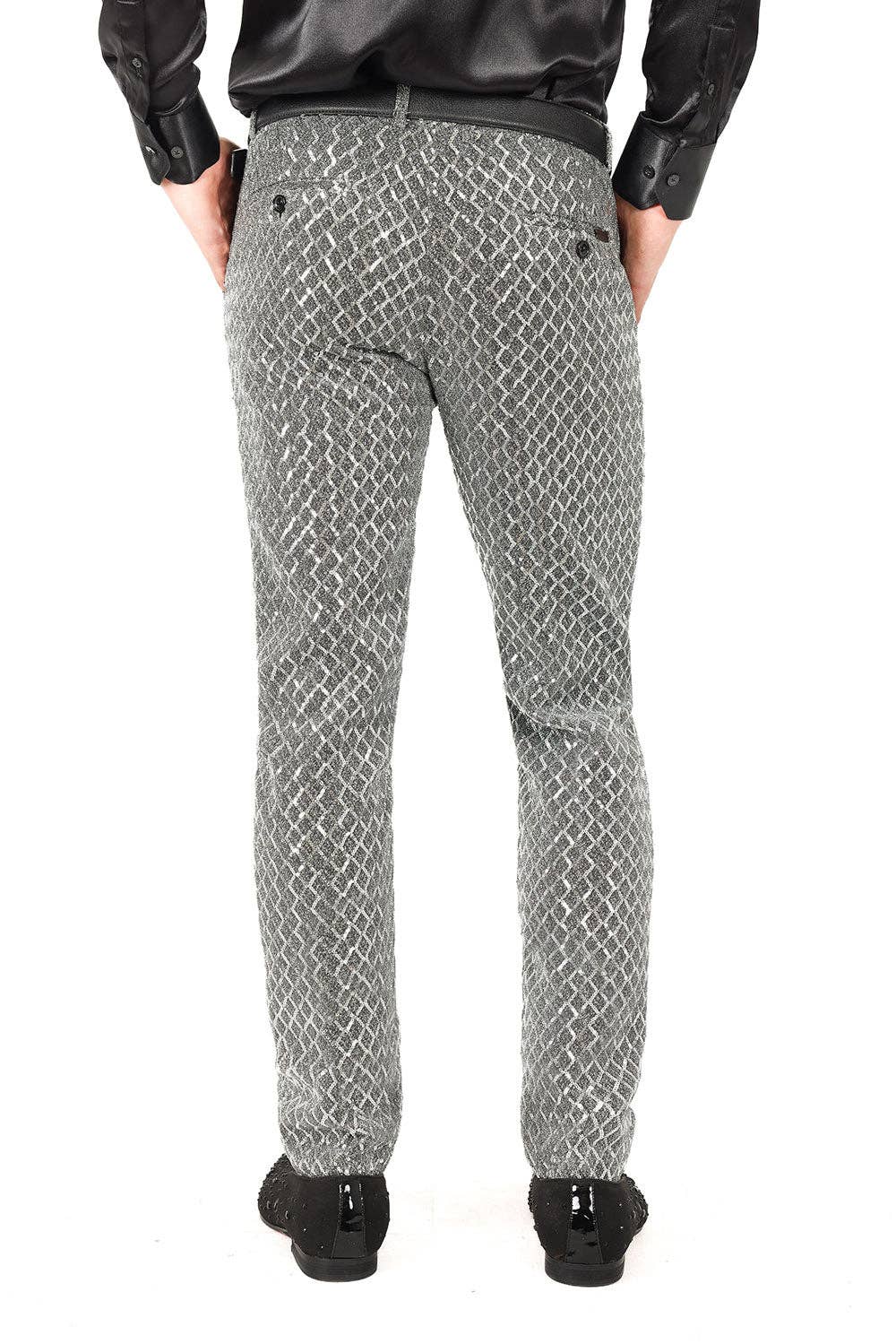 Men's Sequin Diamond Design Shiny Chino Pants