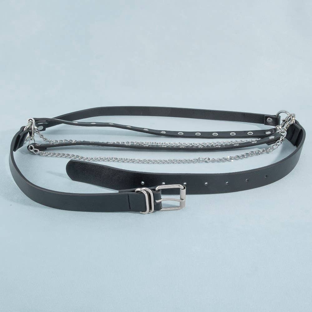 Studded Vegan Leather With Chain Drape Belt