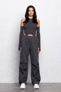 Ribbed buckle detail cami top w/ attached sleeves