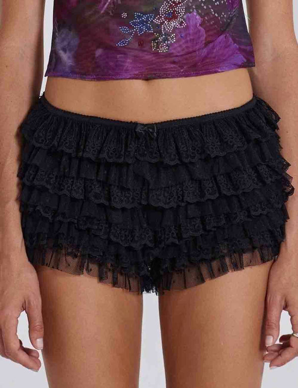 Lace Mesh Ruffle Shorts