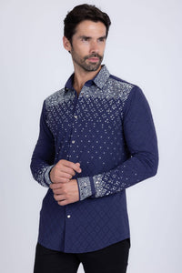 Men's Rhinestones Geometric Long Sleeve Shirts