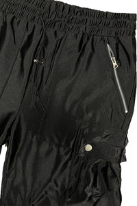 Mens Satin Cargo Utility Shorts with Snap Button Pockets