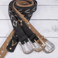 Chain Pattern Detail Vegan Leather Belt