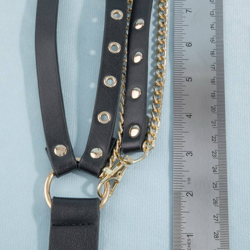 Studded Vegan Leather With Chain Drape Belt