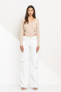 Cut out back side long sleeves bodysuit