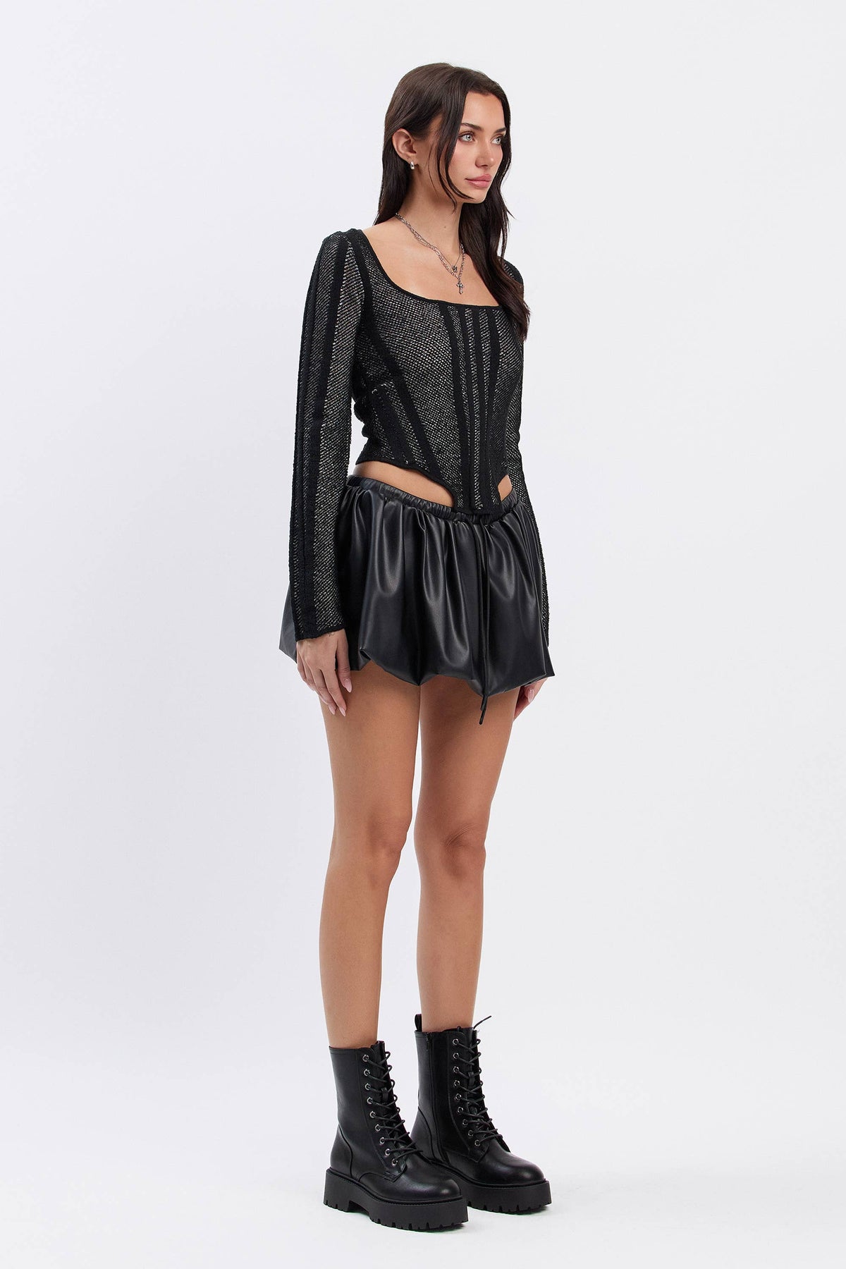 Jacquard scoop knit sweater top w/ boning