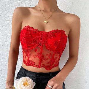 Rose Lace Strapless Bustier
