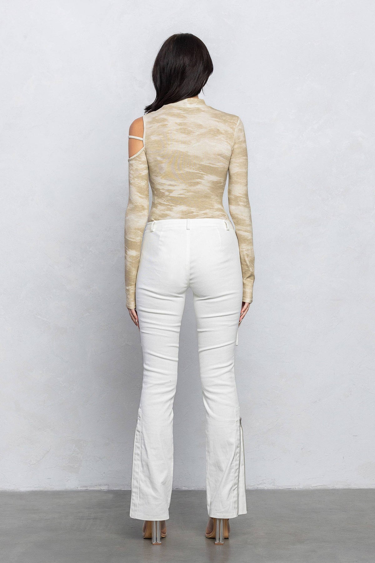 Marble printed ribbed mock-neck bodysuit