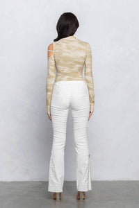 Marble printed ribbed mock-neck bodysuit