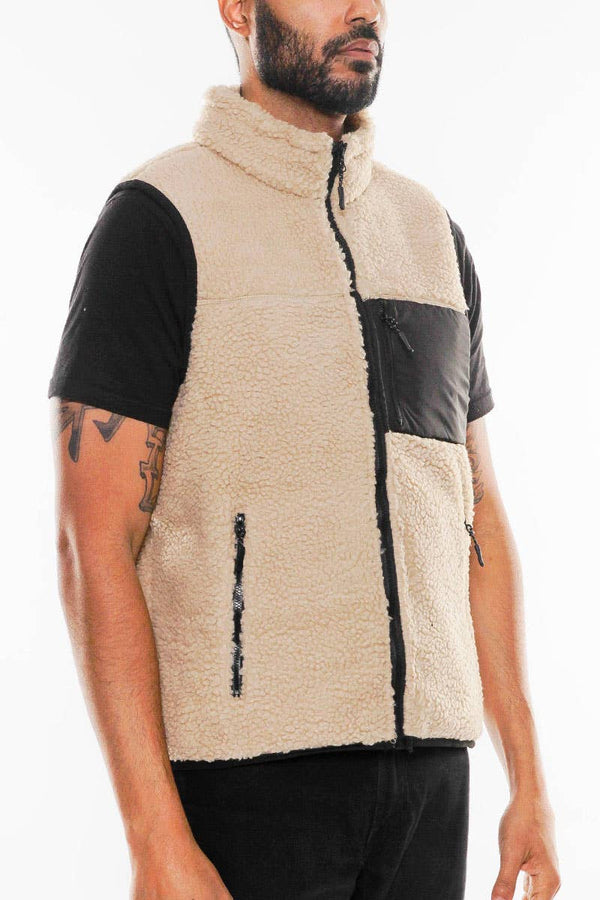 Mens Sleeveless Sherpa Fleece Zip Up Vest