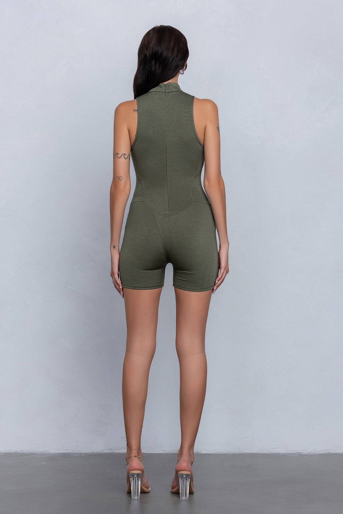Soft & lightweight mockneck romper w/zipper detail