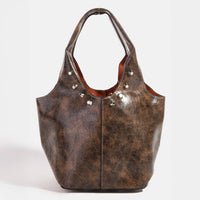 Weathered Leather And Studs Bucket Bag