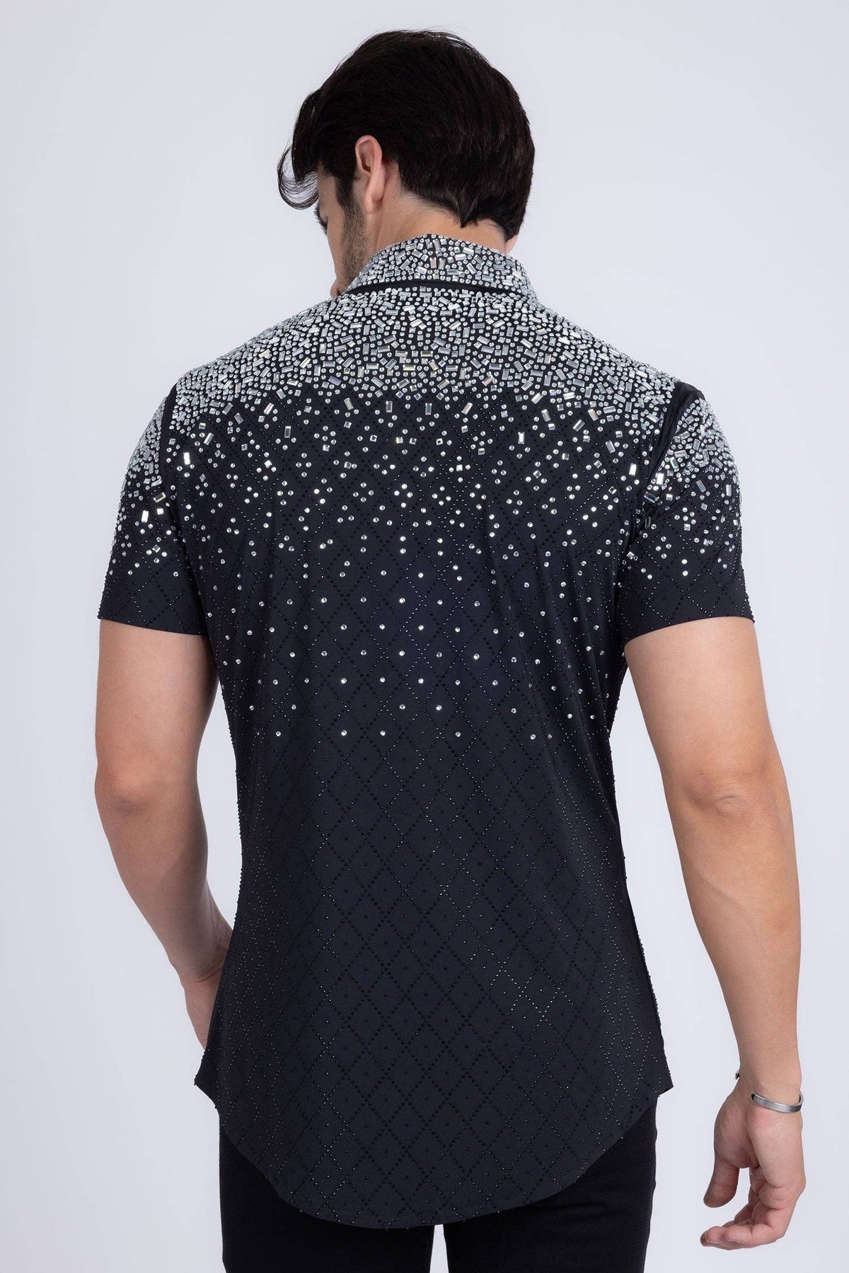 Men's Rhinestone Stretch Short Sleeve Shirt