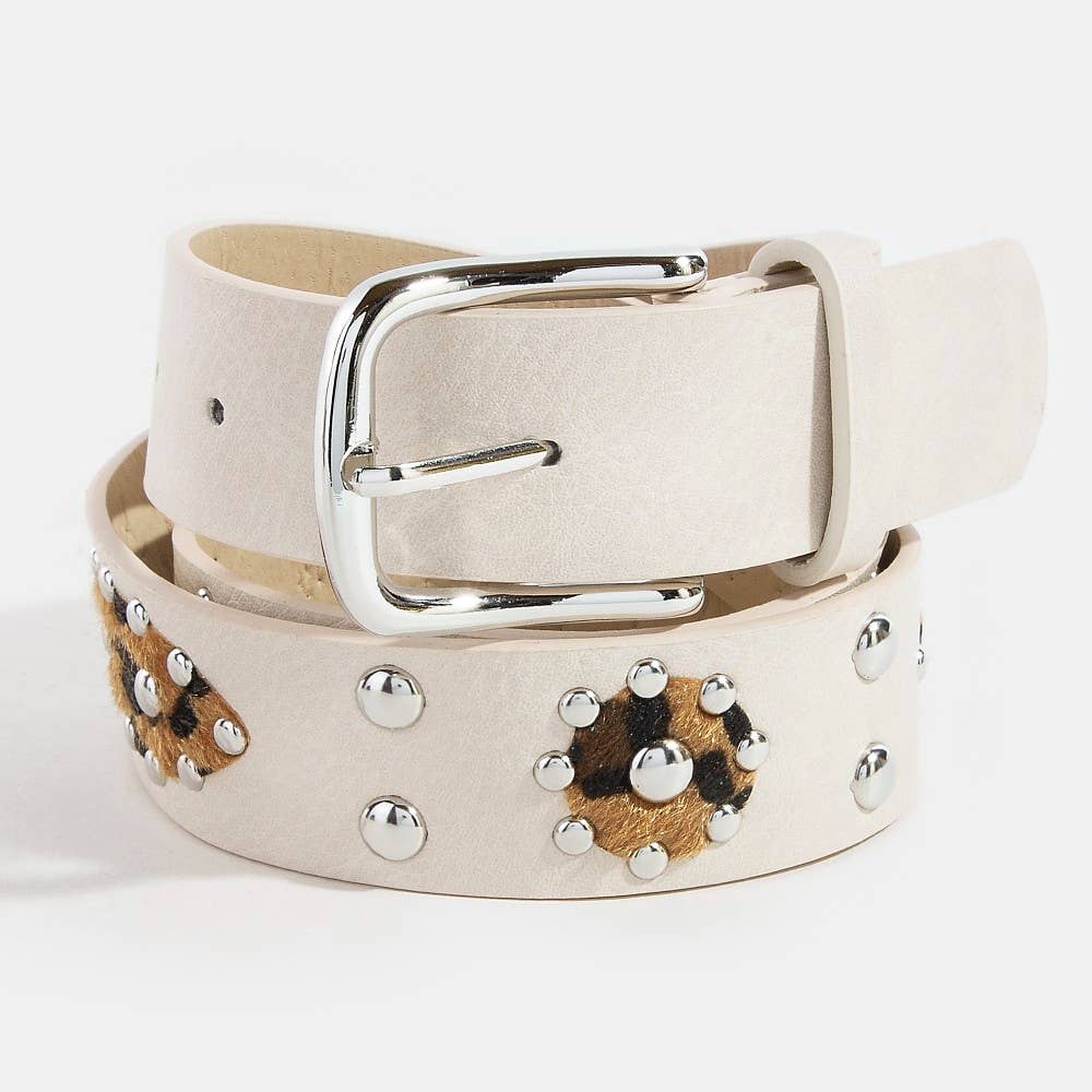 Cheetah Patch Studded Faux Leather Belt