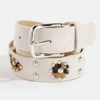 Cheetah Patch Studded Faux Leather Belt