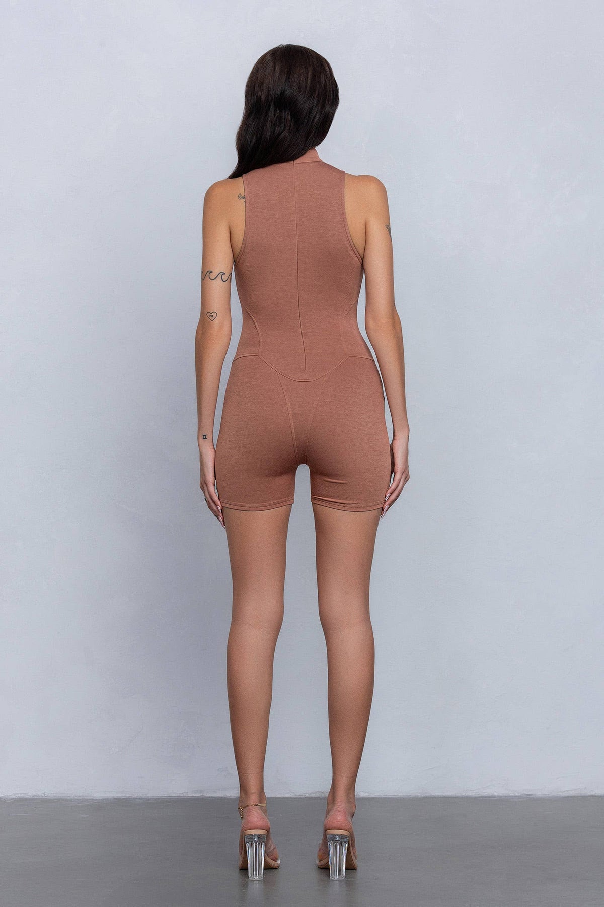 Soft & lightweight mockneck romper w/zipper detail