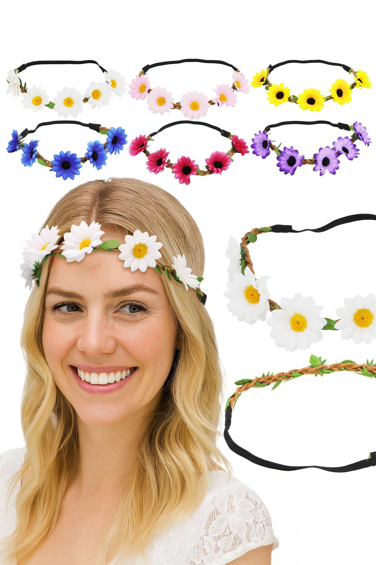 Artificial Daisy Floral Crown Elastic Headband