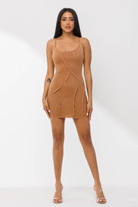 Soft mesh diagonal line detail open back mini dress