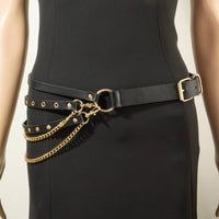 Studded Vegan Leather With Chain Drape Belt