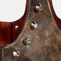 Weathered Leather And Studs Bucket Bag
