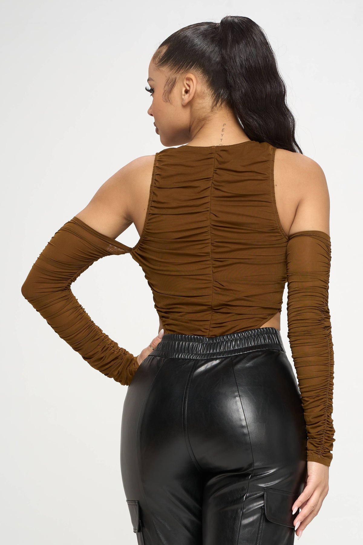 High leg cut mesh bodysuit