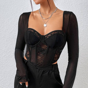 Long Sleeve Mesh Lace Top