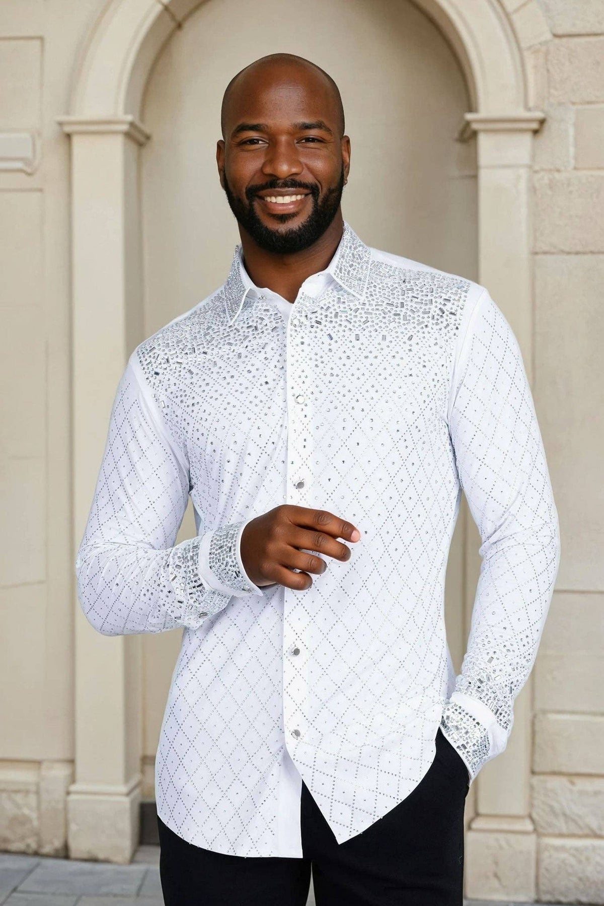 Men's Rhinestones Geometric Long Sleeve Shirts