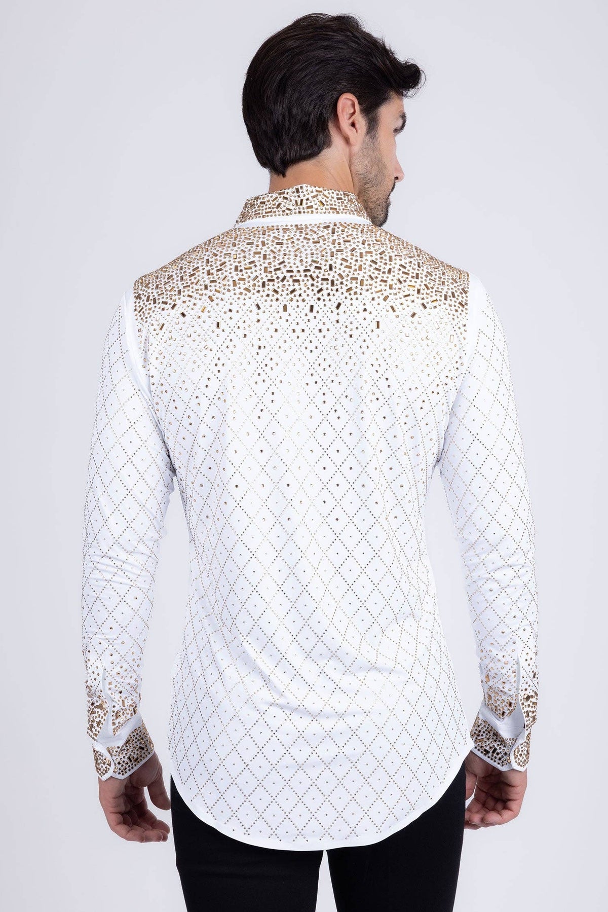 Men's Rhinestones Geometric Long Sleeve Shirts