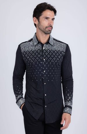 Men's Rhinestones Geometric Long Sleeve Shirts