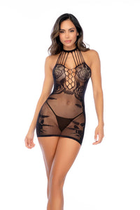 One Size Rose Fishnet Black Dress