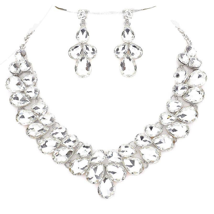 Double Row Pear Crystal Necklace Set