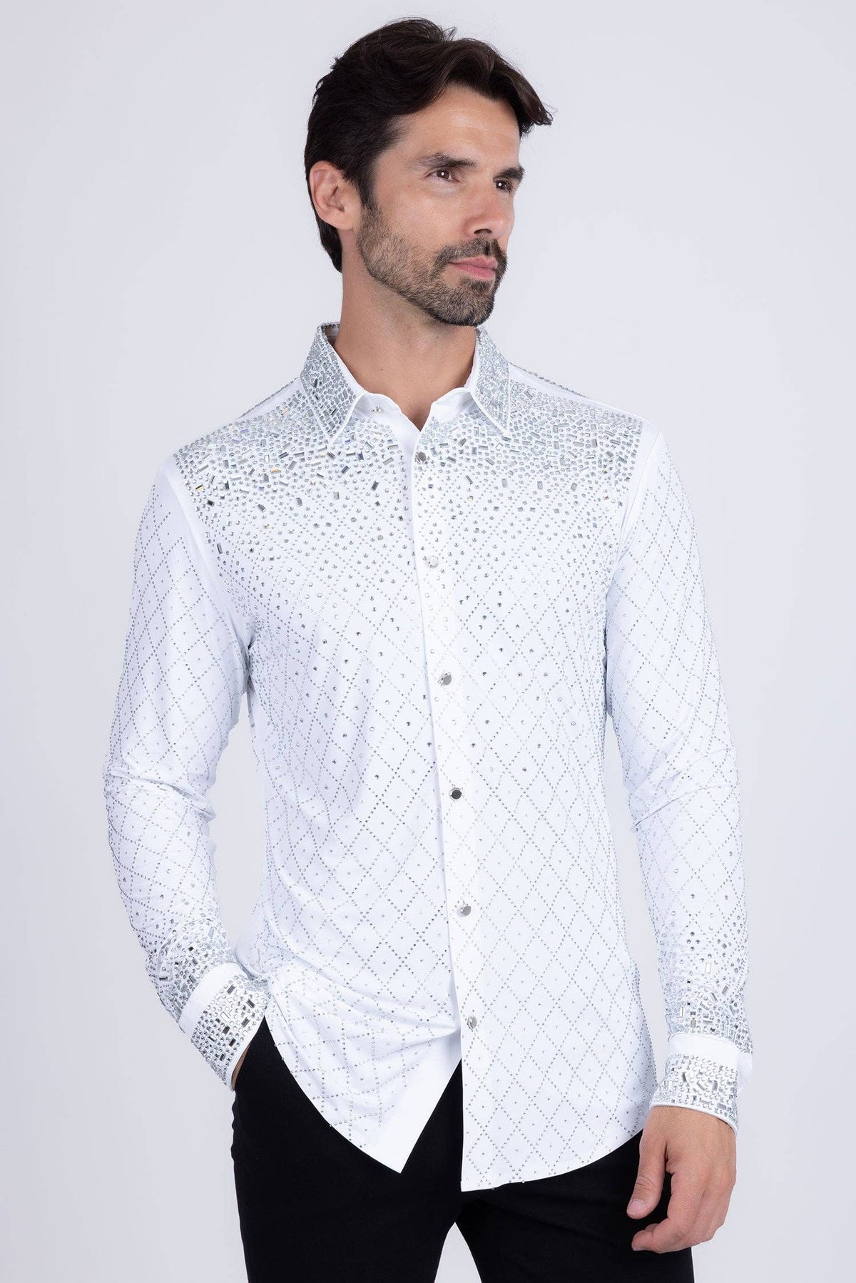Men's Rhinestones Geometric Long Sleeve Shirts