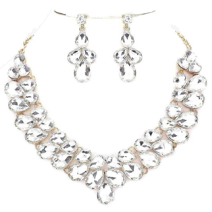 Double Row Pear Crystal Necklace Set