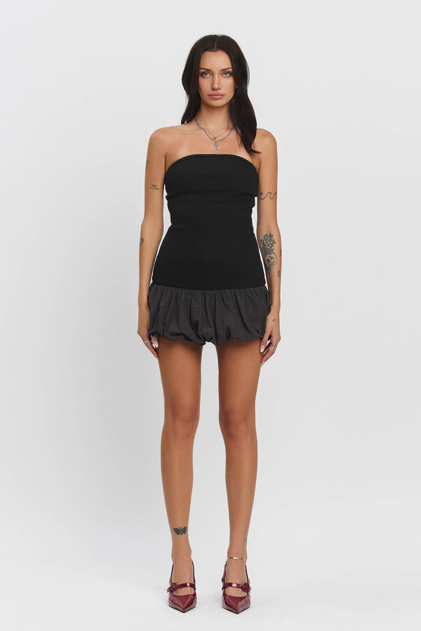Tube top contrast bubble mini dress