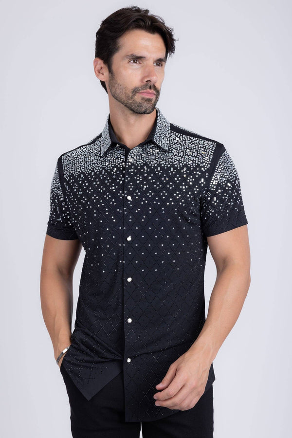 Men's Rhinestone Stretch Short Sleeve Shirt