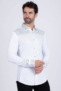 Men's Rhinestones Geometric Long Sleeve Shirts