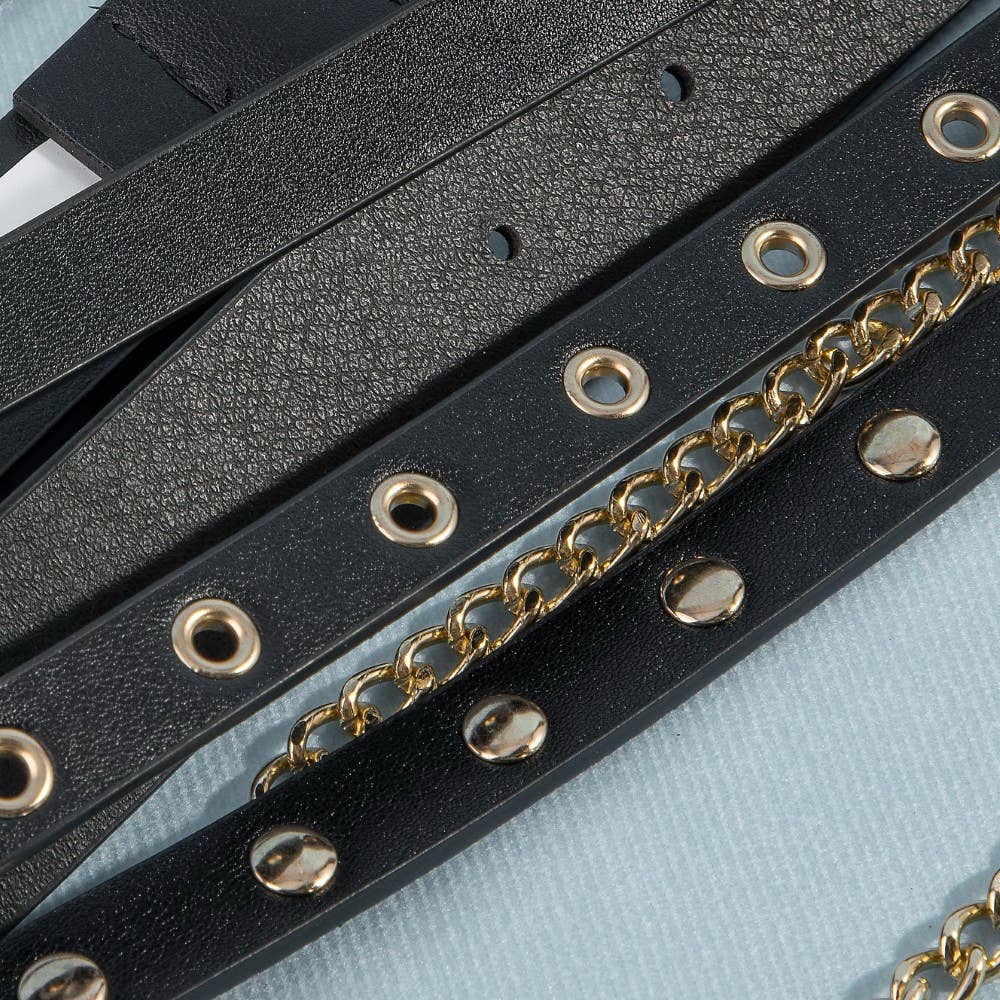 Studded Vegan Leather With Chain Drape Belt