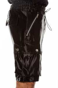 Mens Satin Cargo Utility Shorts with Snap Button Pockets