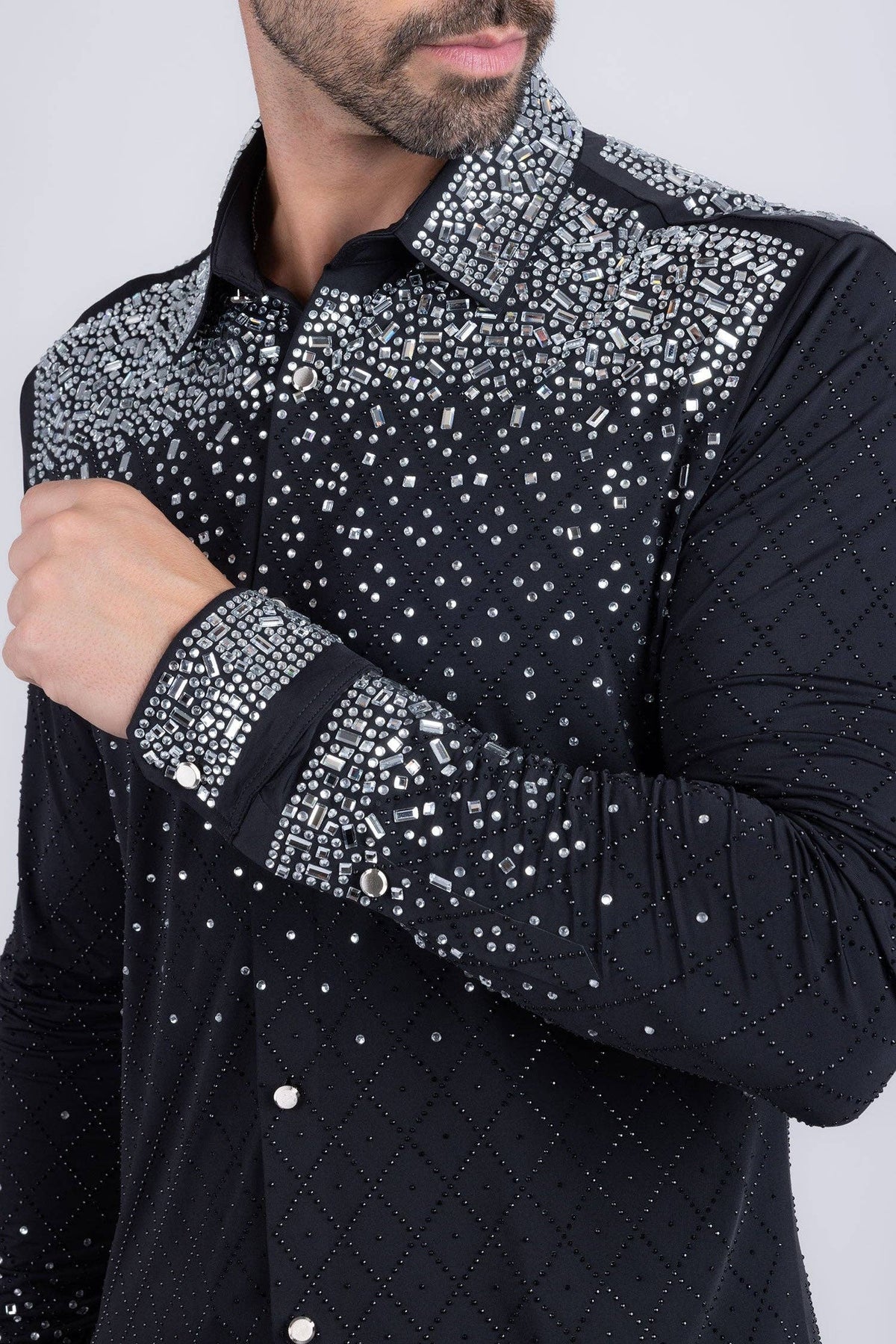 Men's Rhinestones Geometric Long Sleeve Shirts