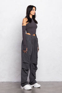 Ribbed buckle detail cami top w/ attached sleeves