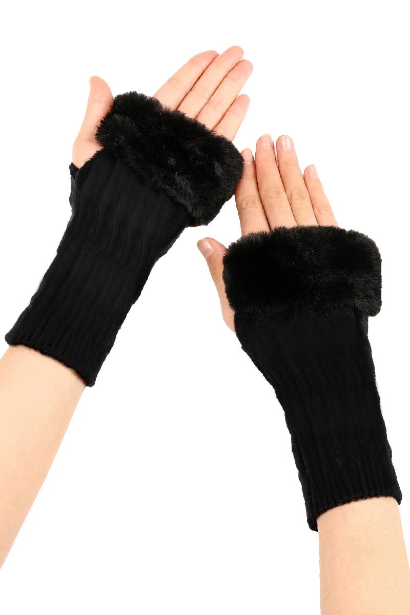 Women's Faux Fur Knitted Fingerless Arm Warmer