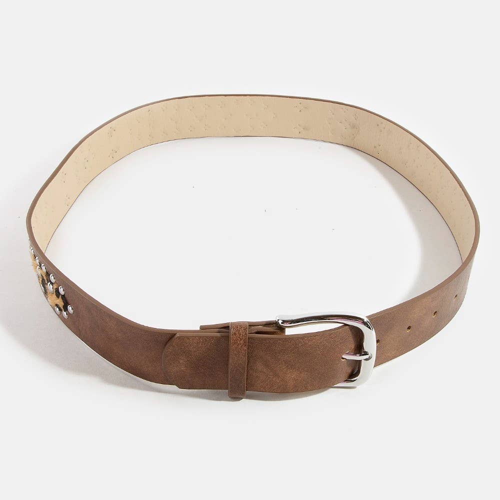 Cheetah Patch Studded Faux Leather Belt