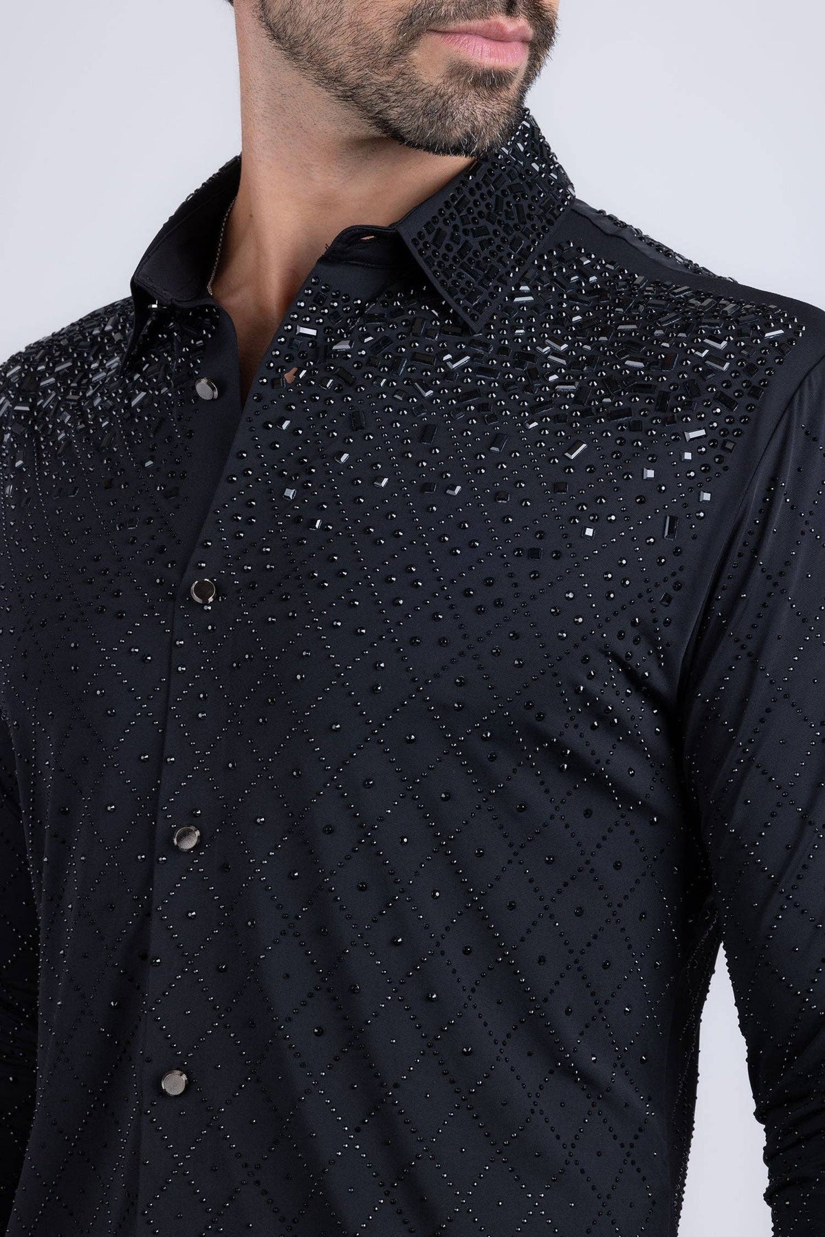 Men's Rhinestones Geometric Long Sleeve Shirts