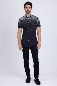 Men's Rhinestone Stretch Short Sleeve Shirt