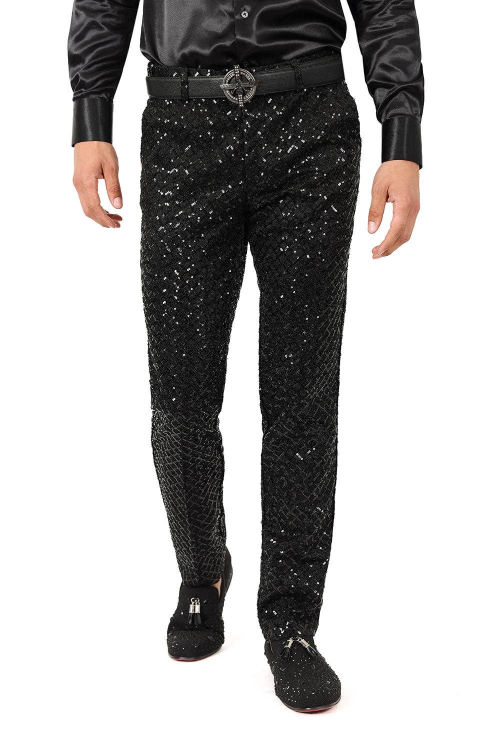 Men's Sequin Diamond Design Shiny Chino Pants