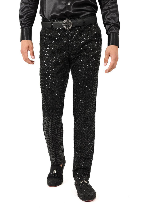 Men's Sequin Diamond Design Shiny Chino Pants