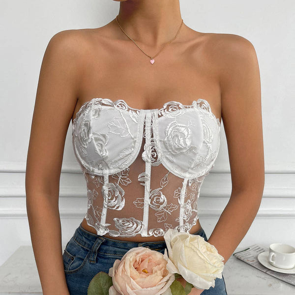 Rose Lace Strapless Bustier