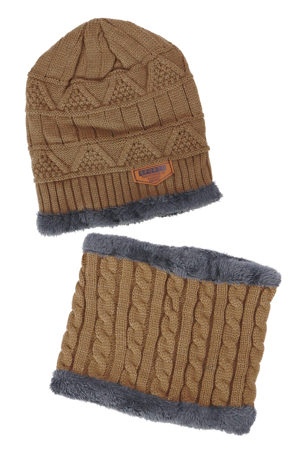 Dark Neutrals 2-piece Knit Fur Beanie Scarf